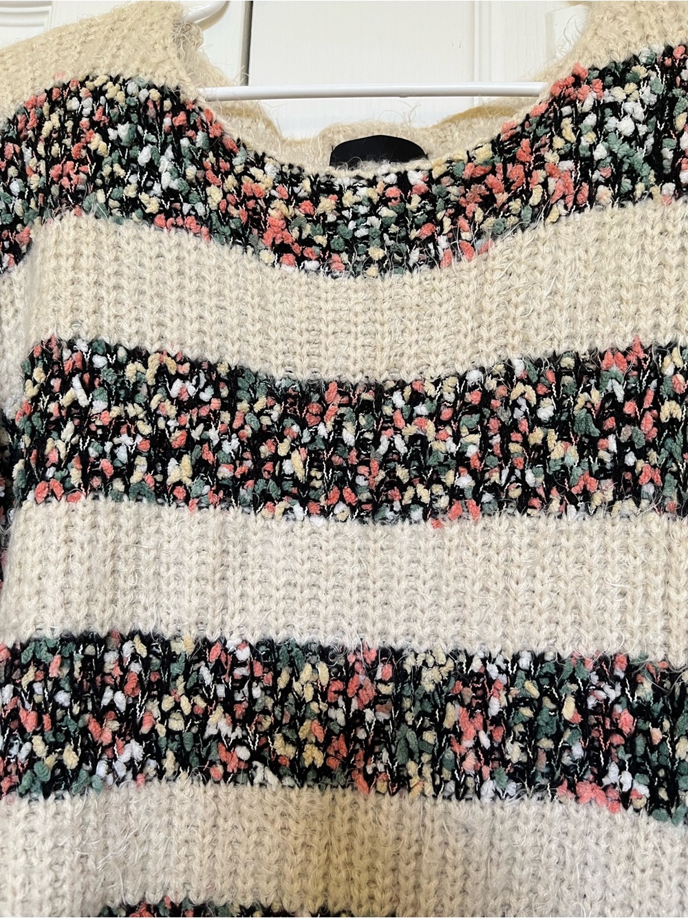 Women's Cream Fuzzy Stripe Scoop-Neck Sweater - Picture 3 of 9